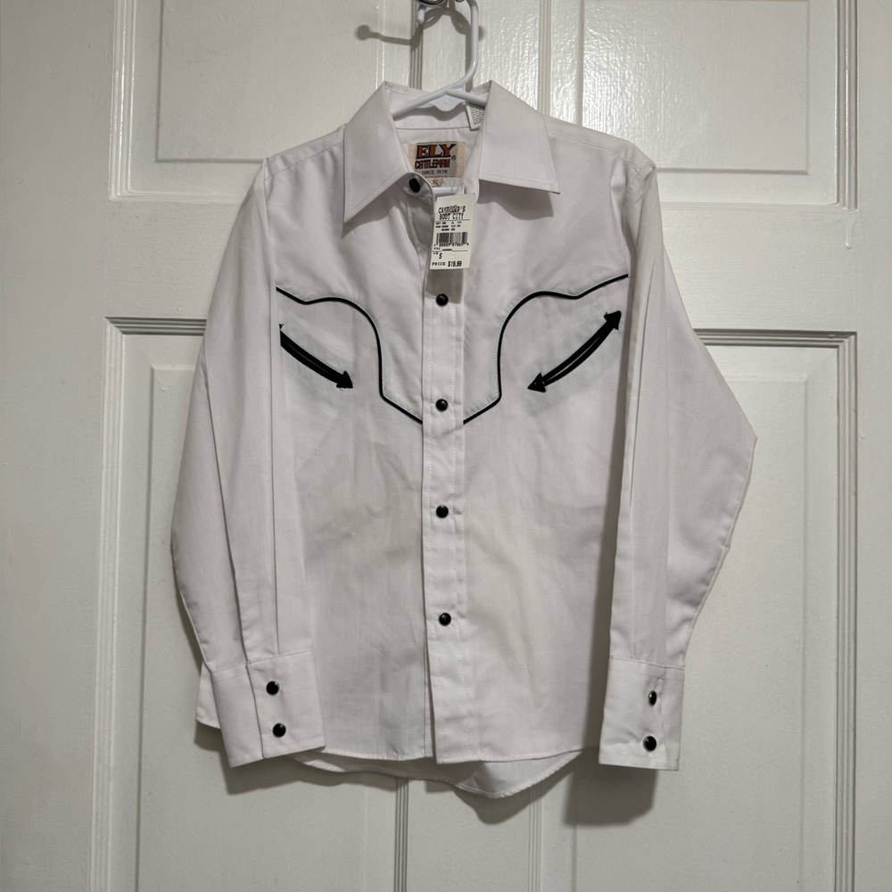 NEW Boys Ely Cattleman Long Sleeve Button Down Shirt Size Small White Black